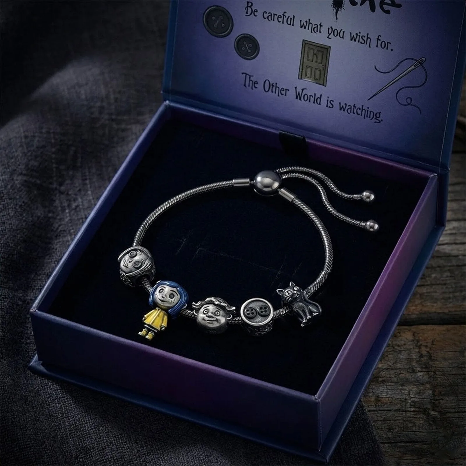 Coraline Adjustable Charm Bracelet The Other Mother Cat Button Eye 2 Coraline Adjustable Charm Bracelet The Other Mother Cat Button Eye