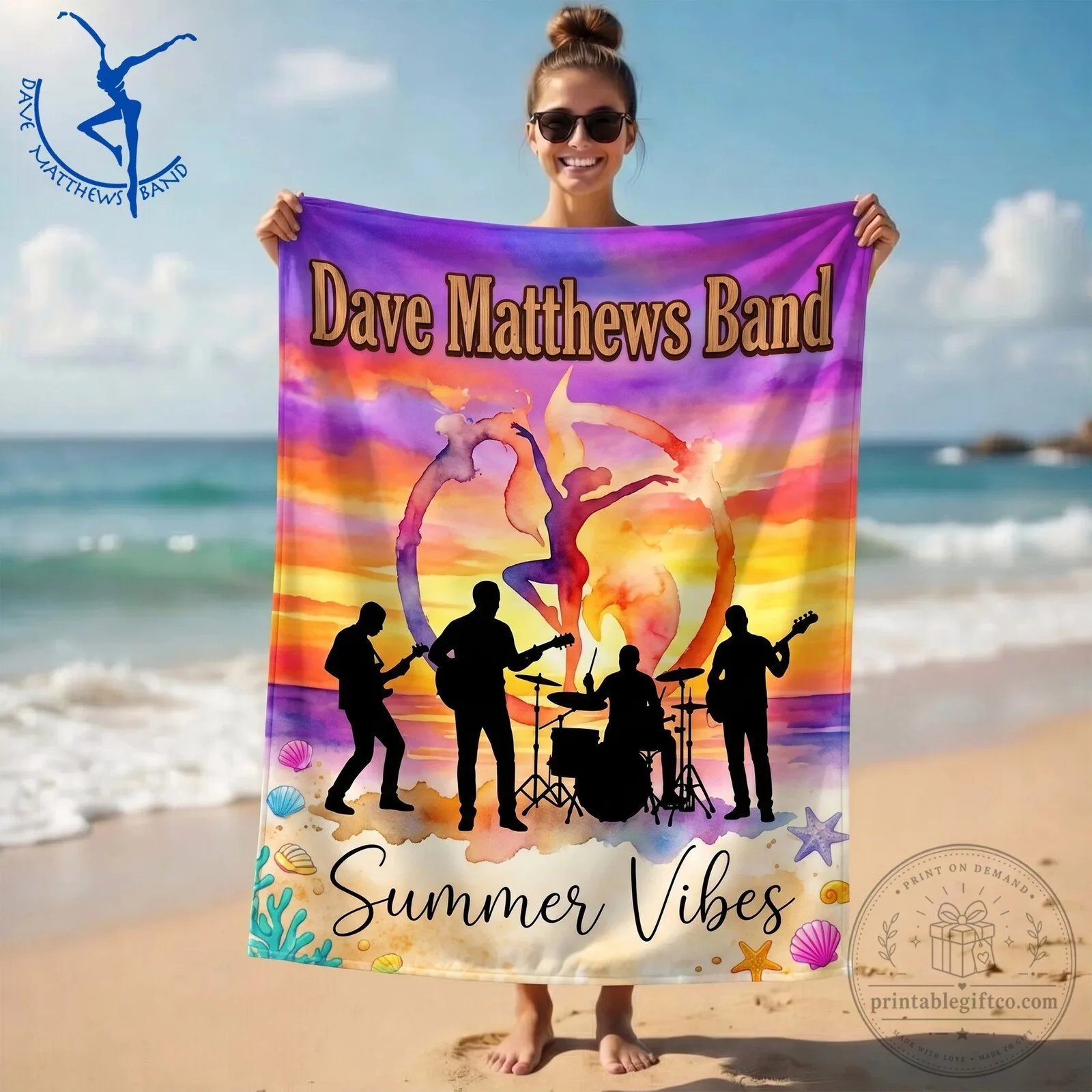 Dave Matthews Band Sunset Silhouette Summer Vibes Beach Towel