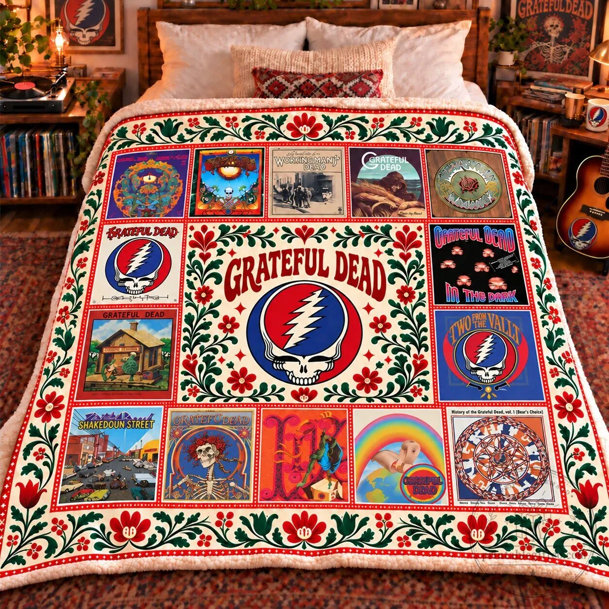 Grateful Dead Steal Your Face Album Covers Sherpa Fleece Blanket