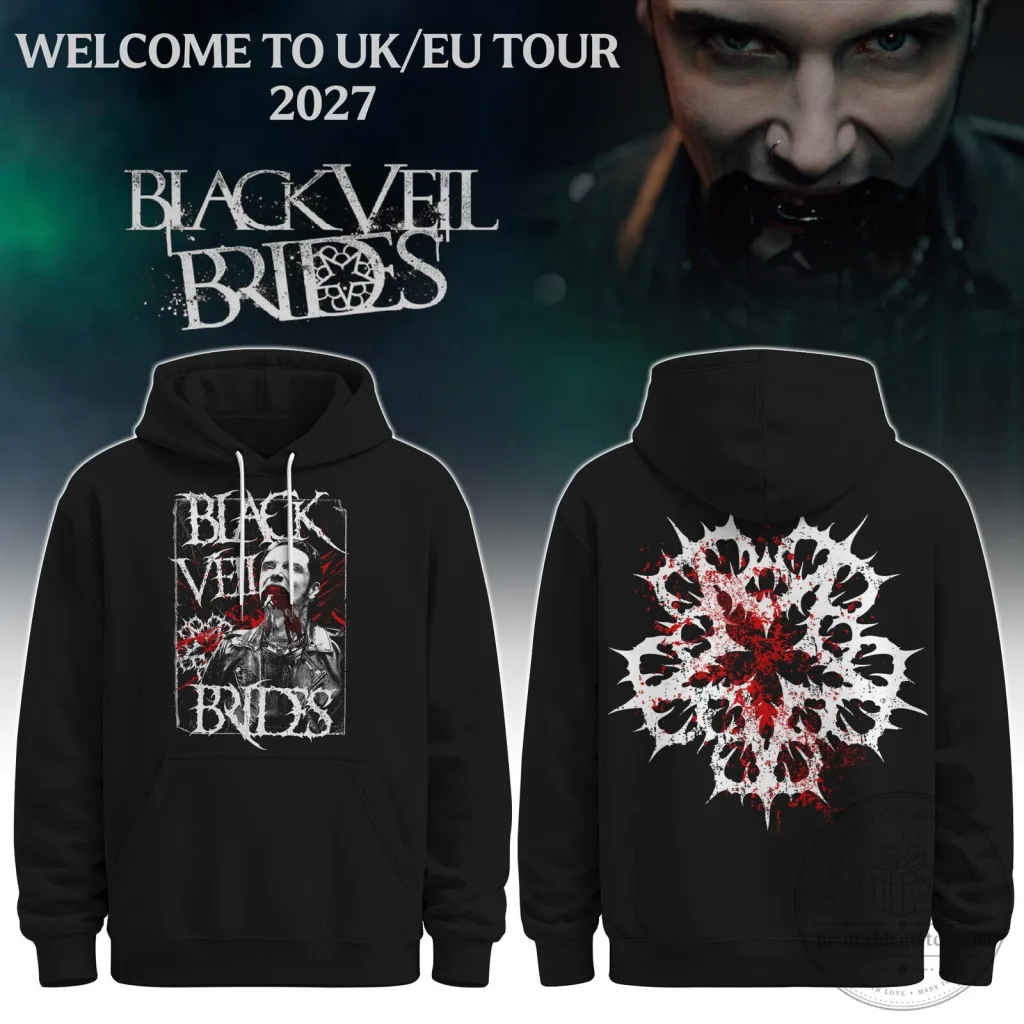 Black Hoodie with Band Logo for Black Veil Brides UK EU Tour 2027 Black Hoodie with Band Logo for Black Veil Brides UK EU Tour 2027