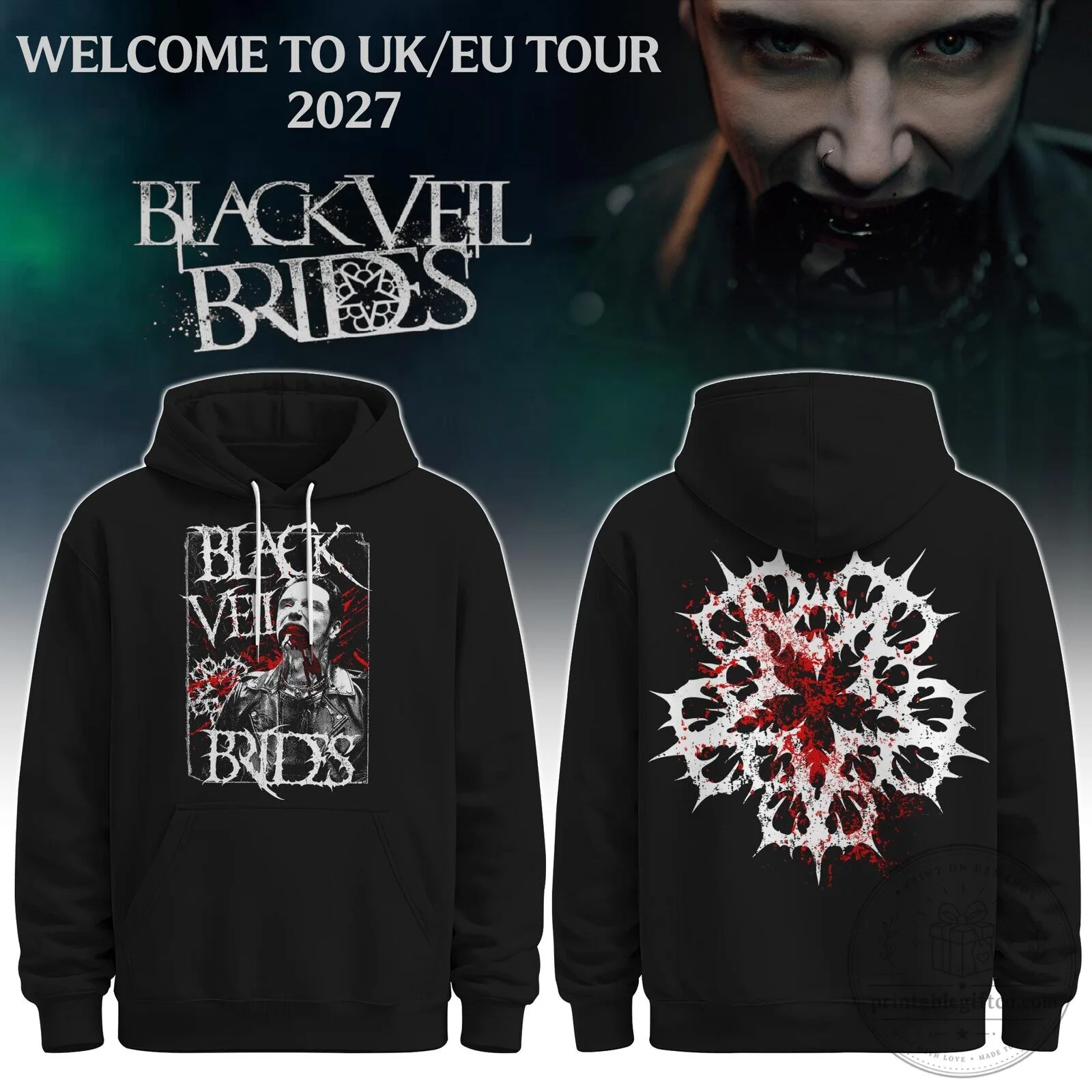 Black Hoodie with Band Logo for Black Veil Brides UK EU Tour 2027 3 Black Hoodie with Band Logo for Black Veil Brides UK EU Tour 2027