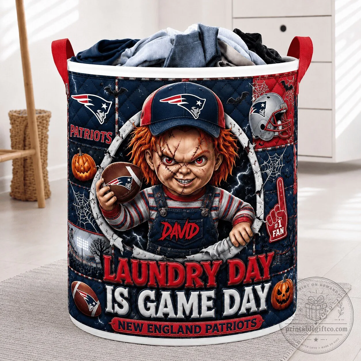 New England Patriots Chucky Halloween Laundry Day Is Game Day Laundry Basket