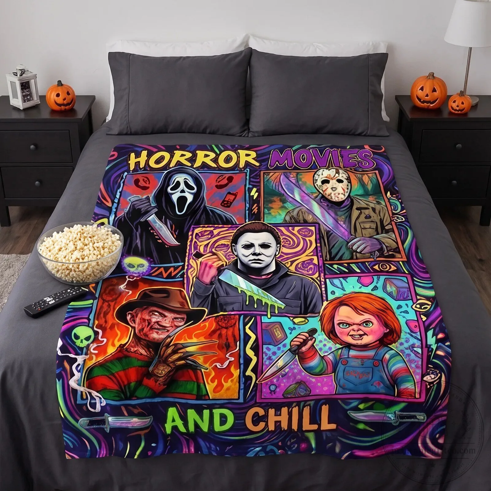 Horror Movies and Chill Halloween Blanket with Michael Myers and Freddy Krueger 7 Horror Movies and Chill Halloween Blanket with Michael Myers and Freddy Krueger
