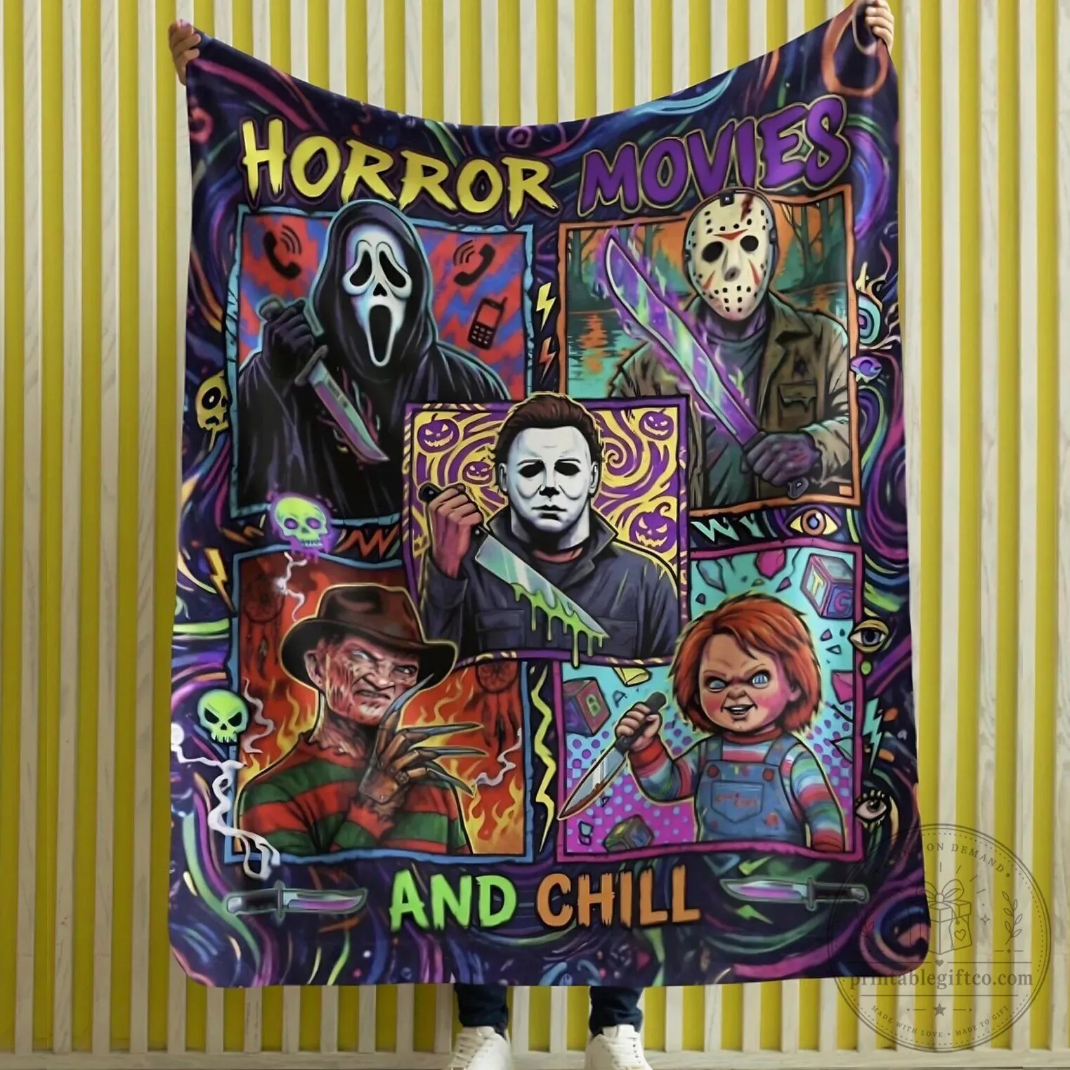 Horror Movies and Chill Halloween Blanket with Michael Myers and Freddy Krueger 8 Horror Movies and Chill Halloween Blanket with Michael Myers and Freddy Krueger