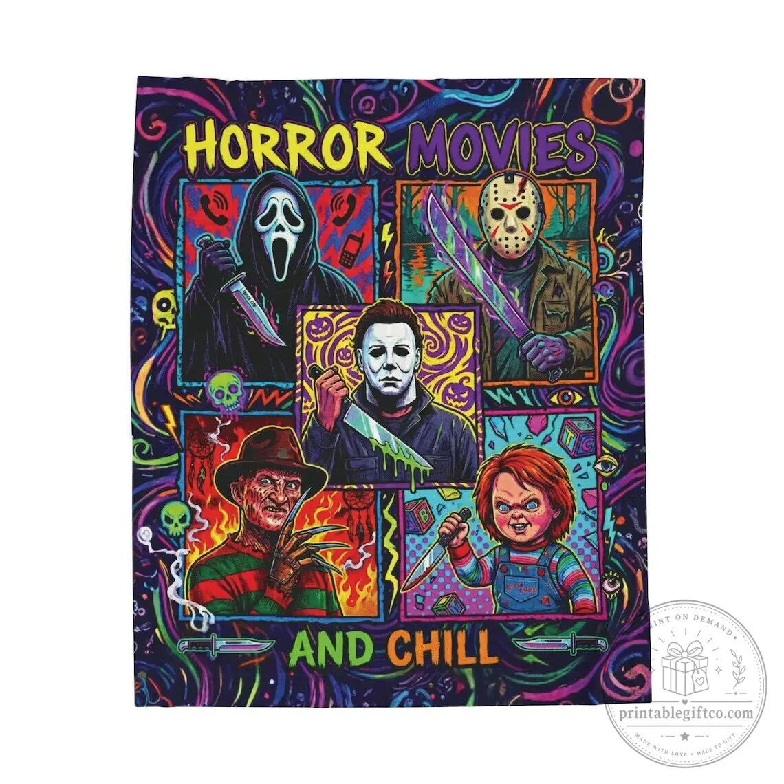 Horror Movies and Chill Halloween Blanket with Michael Myers and Freddy Krueger 9 Horror Movies and Chill Halloween Blanket with Michael Myers and Freddy Krueger
