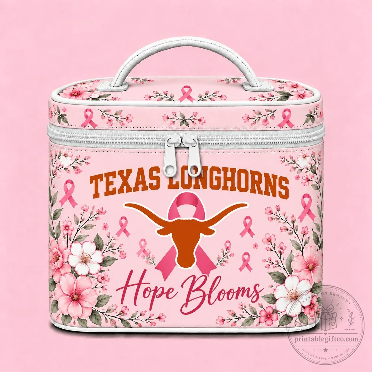 Texas Longhorns Breast Cancer Awareness Floral Hope Blooms Cosmetic Bag