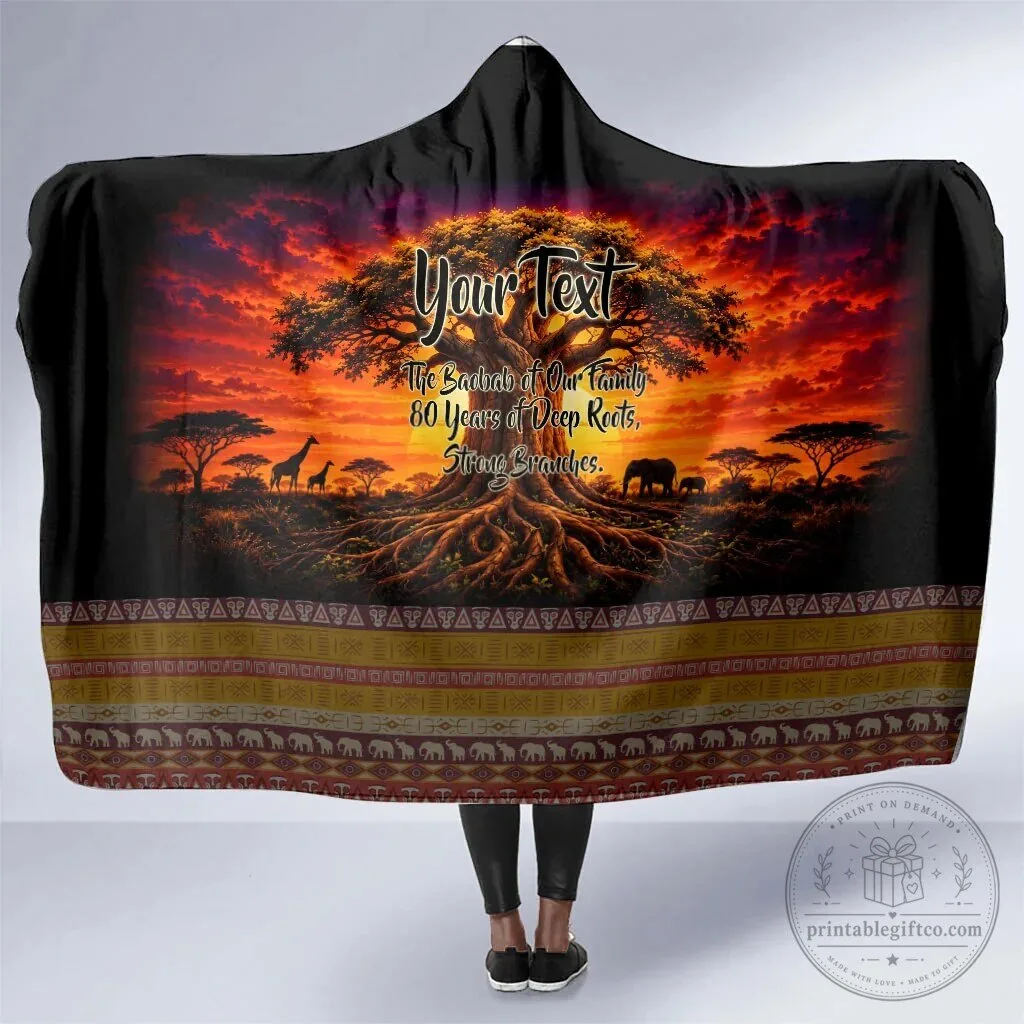 Personalized 80th Birthday Baobab Tree African Sunset Savanna Hooded Blanket