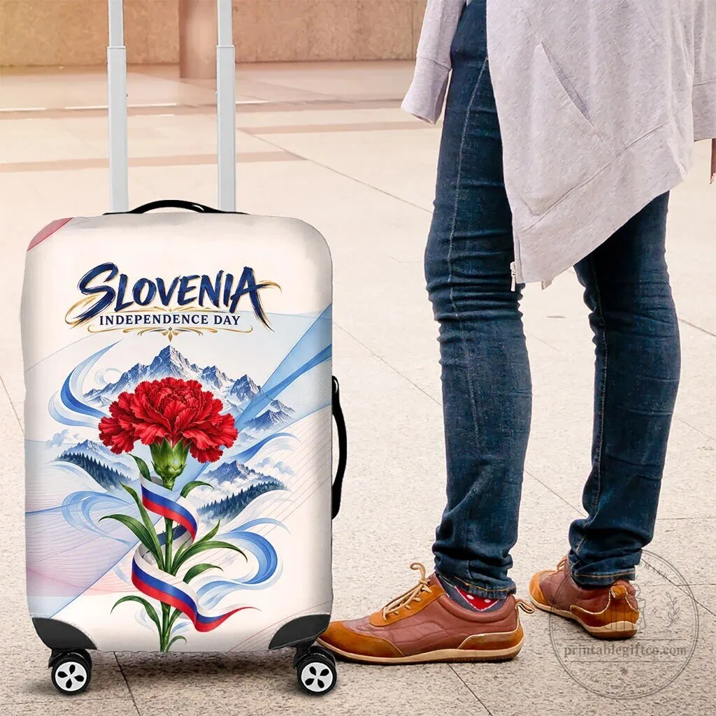Slovenia Independence Day Red Carnation Flower Mount Triglav Luggage Cover