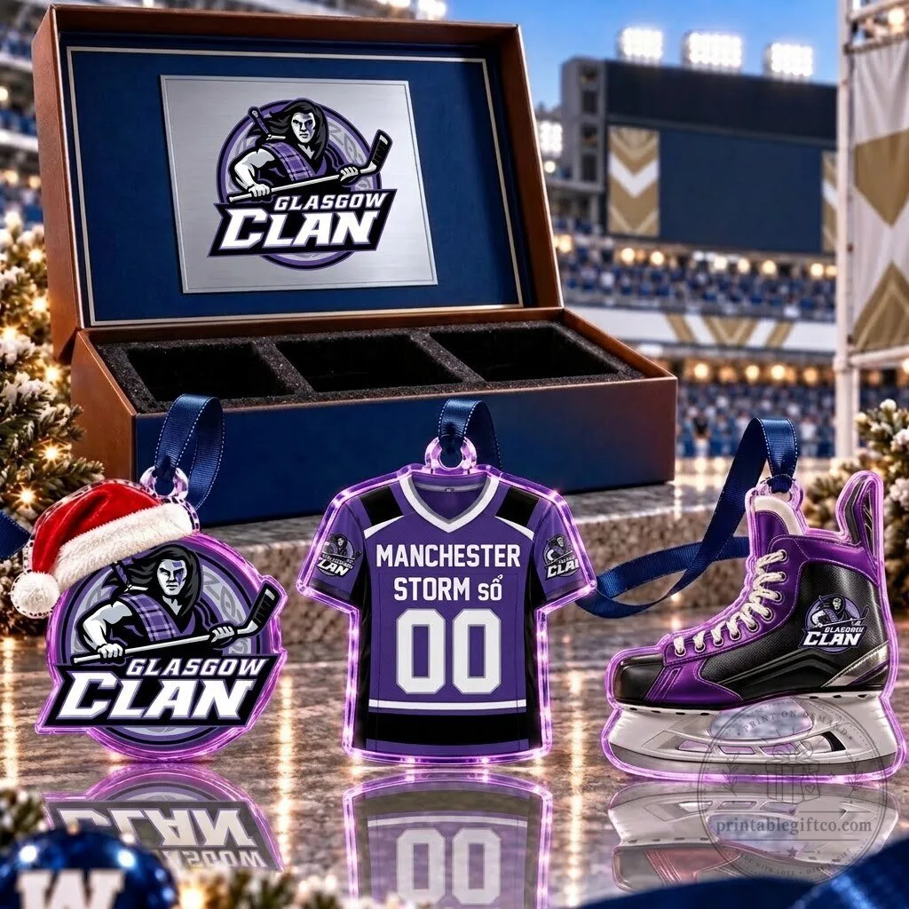 Glasgow Clan Ice Hockey Team Logo and Jersey Christmas Tree Ornaments Set