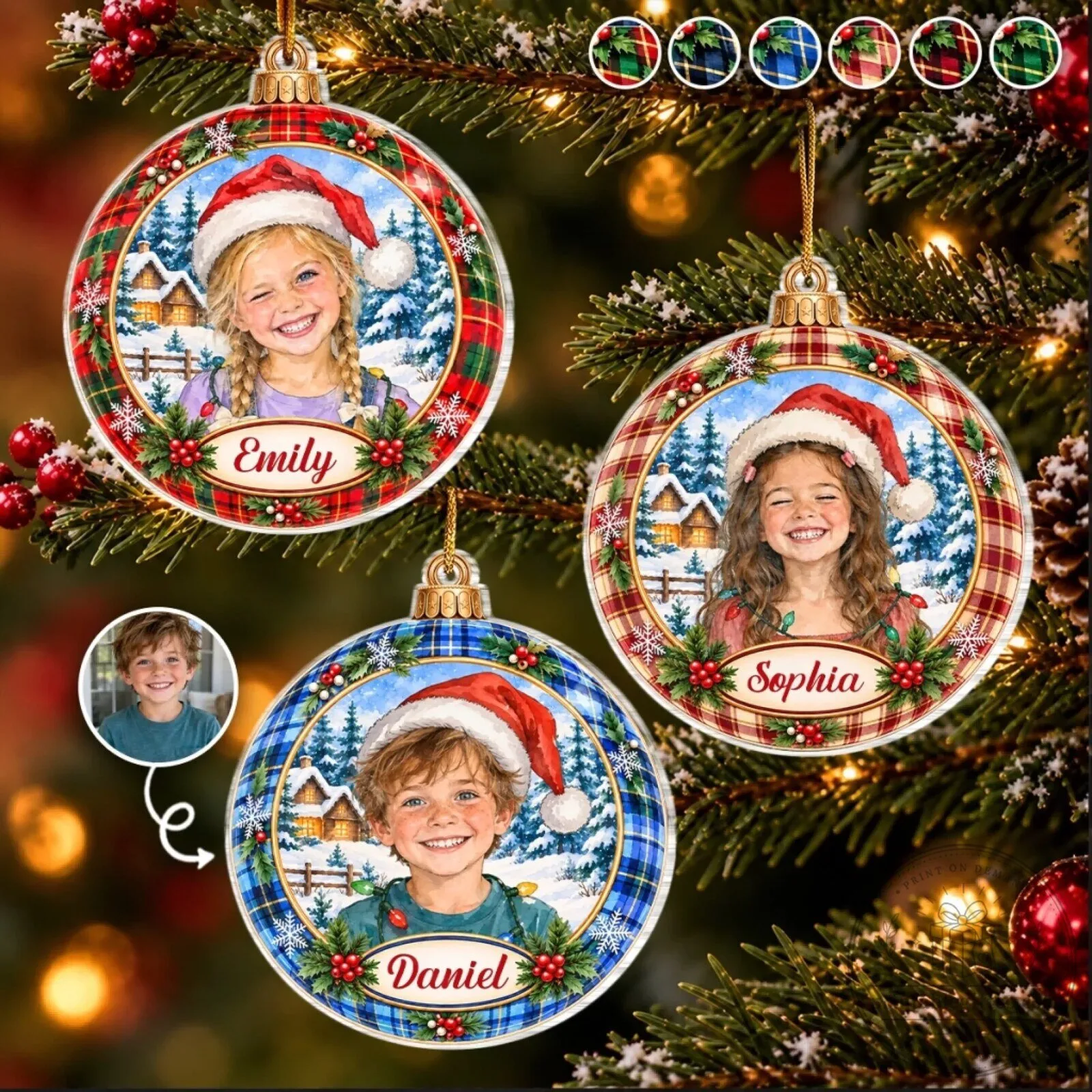 Personalized Photo Plaid Christmas Tree Ornament