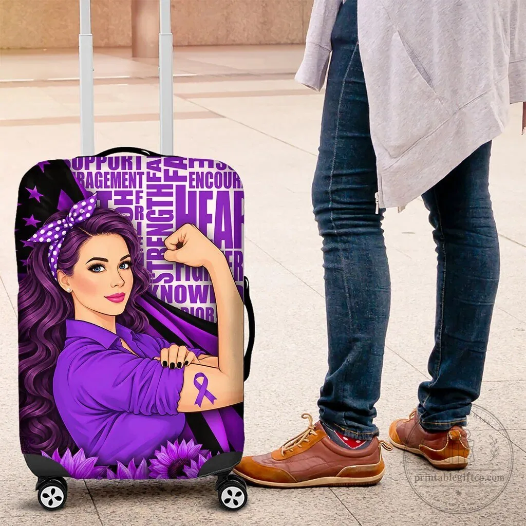Domestic Violence Awareness Strong Woman Purple Ribbon Sunflower Luggage Cover