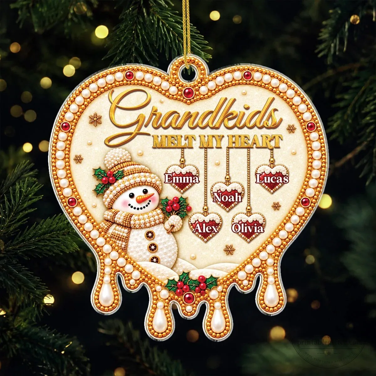 Grandkids Melt My Heart Snowman Personalized Christmas Tree Ornament