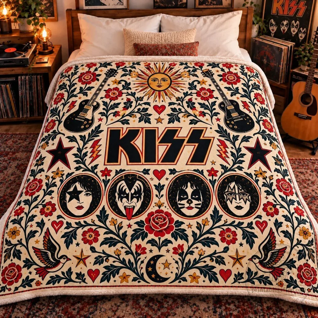 KISS Music Fan Decor Blanket, Vintage Rock Band Fleece Throw for Bedroom and Music Room