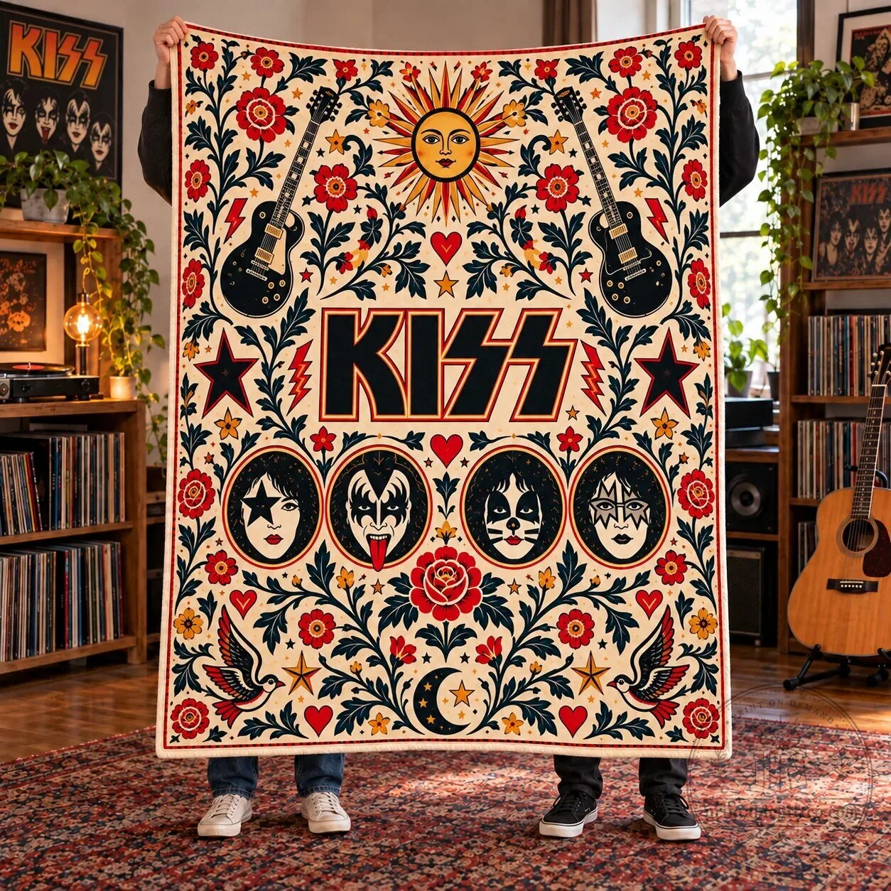 KISS Music Fan Decor Blanket, Vintage Rock Band Fleece Throw for Bedroom and Music Room – image 3 of 5