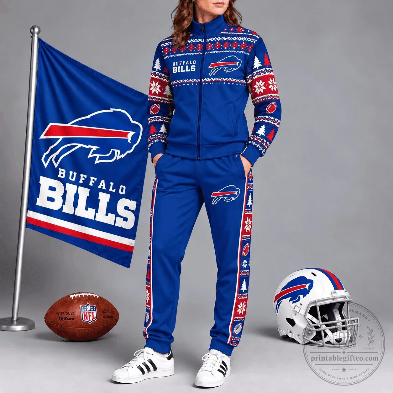 Buffalo Bills NFL Christmas Holiday Spirit Tracksuit Full-Zip Jacket