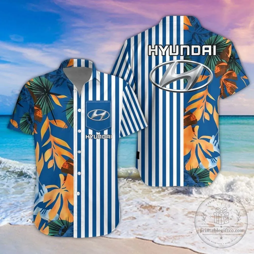 Hyundai Car Logo Tropical Leaves Summer Beach Hawaiian Shirt