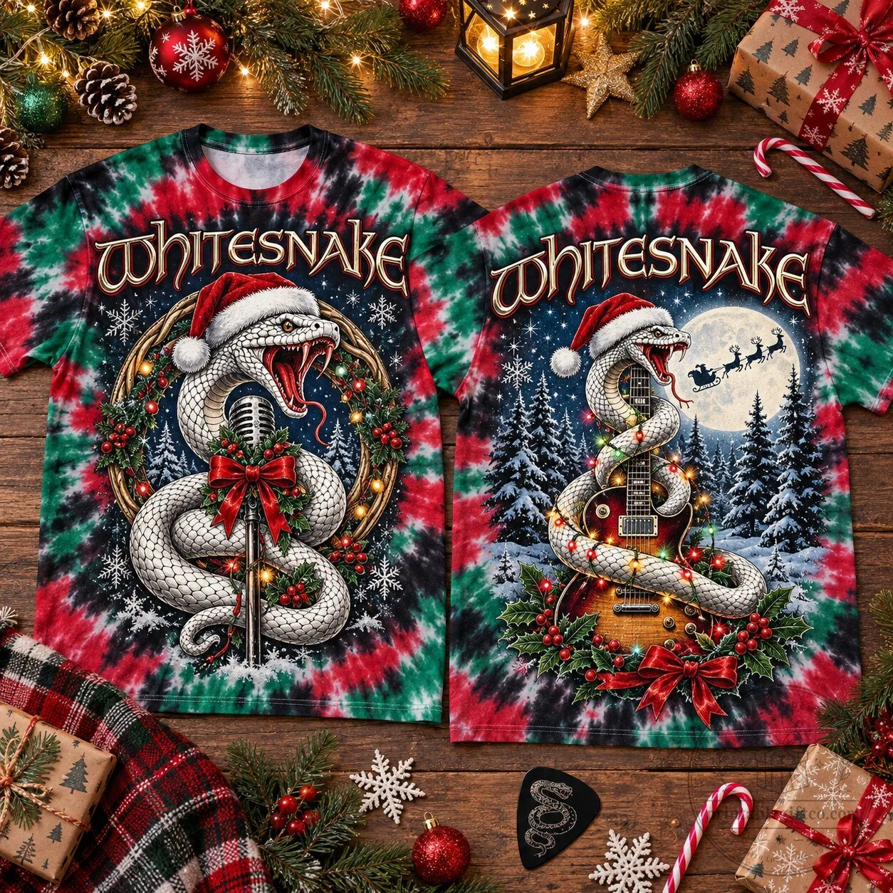 Whitesnake Christmas Santa Snake Heavy Metal Tie-Dye Holiday T-Shirt 3 Whitesnake Christmas Santa Snake Heavy Metal Tie-Dye Holiday T-Shirt