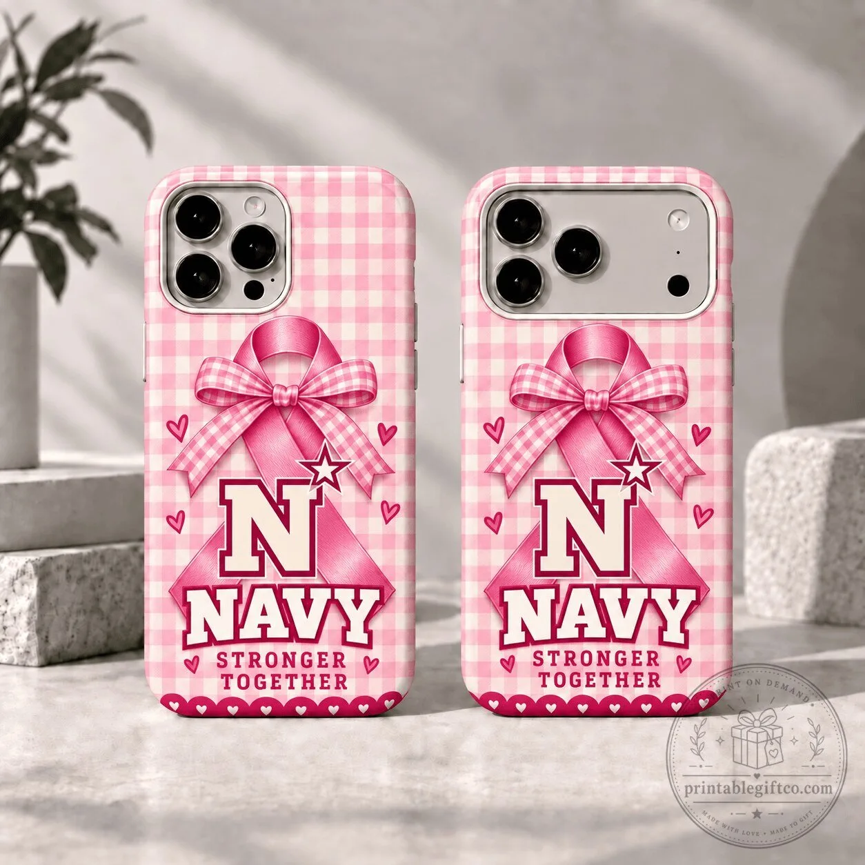 Navy Midshipmen Breast Cancer Awareness Pink Gingham Pattern Phone Case