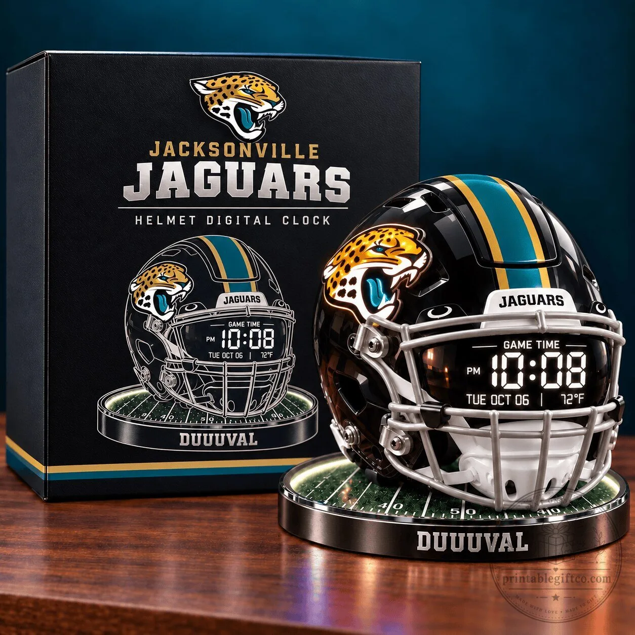 Jacksonville Jaguars Football Helmet Digital Clock with Game Time Display
