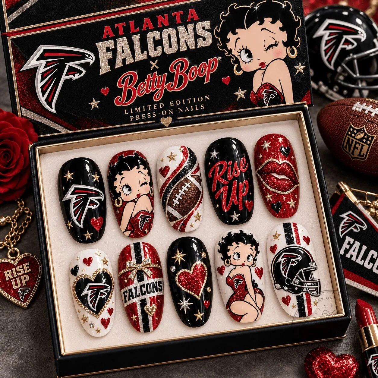Atlanta Falcons Betty Boop Glamour Football Fan Press-On Nails Set