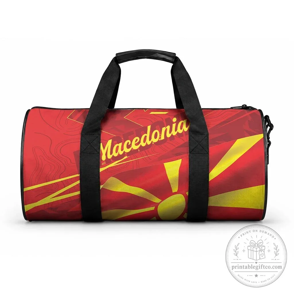 Macedonia Flag Inspired Red and Yellow Custom Travel Duffle Bag