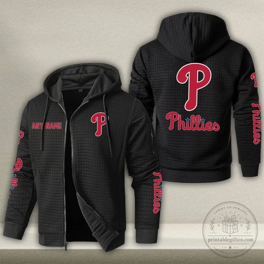 Philadelphia Phillies Personalized Name Waffle Knit Full Zip Hoodie