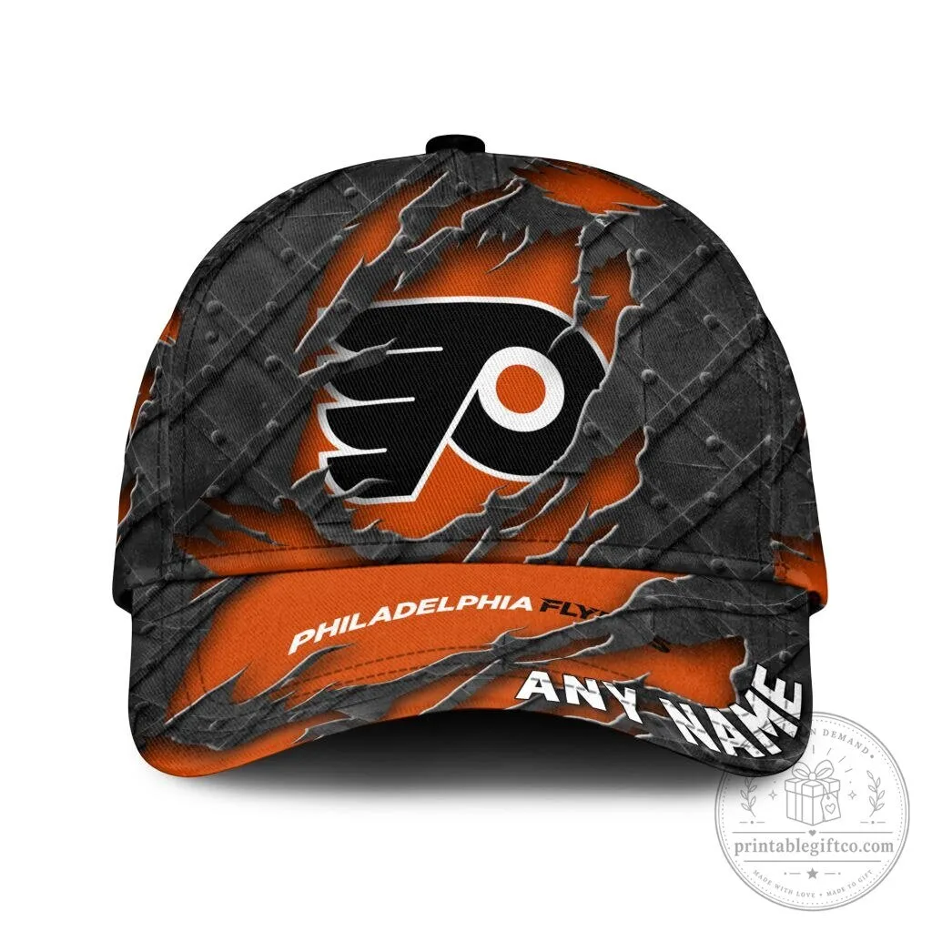 Philadelphia Flyers Personalized Name Black Metal Design Classic Cap Hat