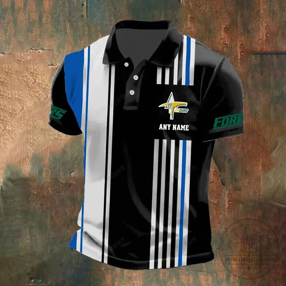 Val-d'Or Foreurs Personalized Name Striped Hockey Fan Polo Shirt 10 Val-d