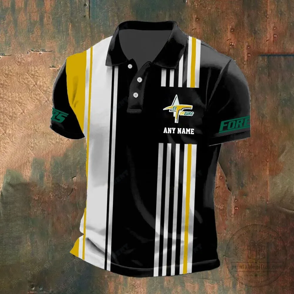 Val-d'Or Foreurs Personalized Name Striped Hockey Fan Polo Shirt 15 Val-d