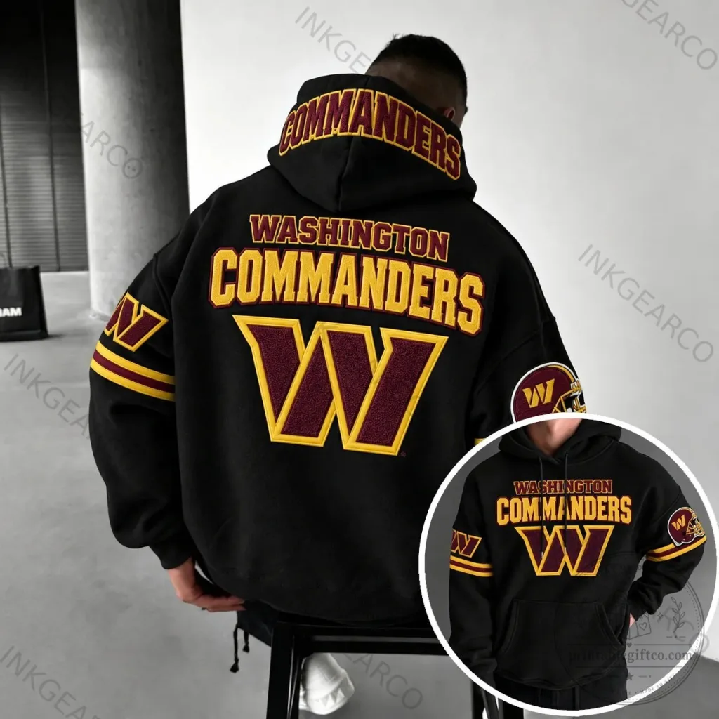Black Pullover Hoodie featuring Washington Commanders Football Team Logo Black Pullover Hoodie featuring Washington Commanders Football Team Logo