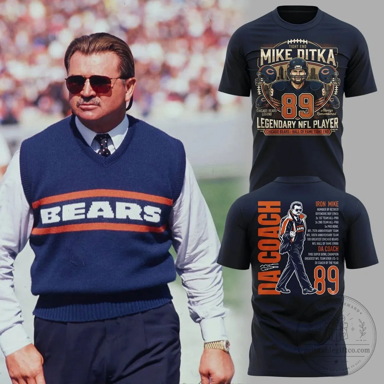 Mike Ditka Legendary NFL Player Chicago Bears Hall of Fame Tight End T-Shirt